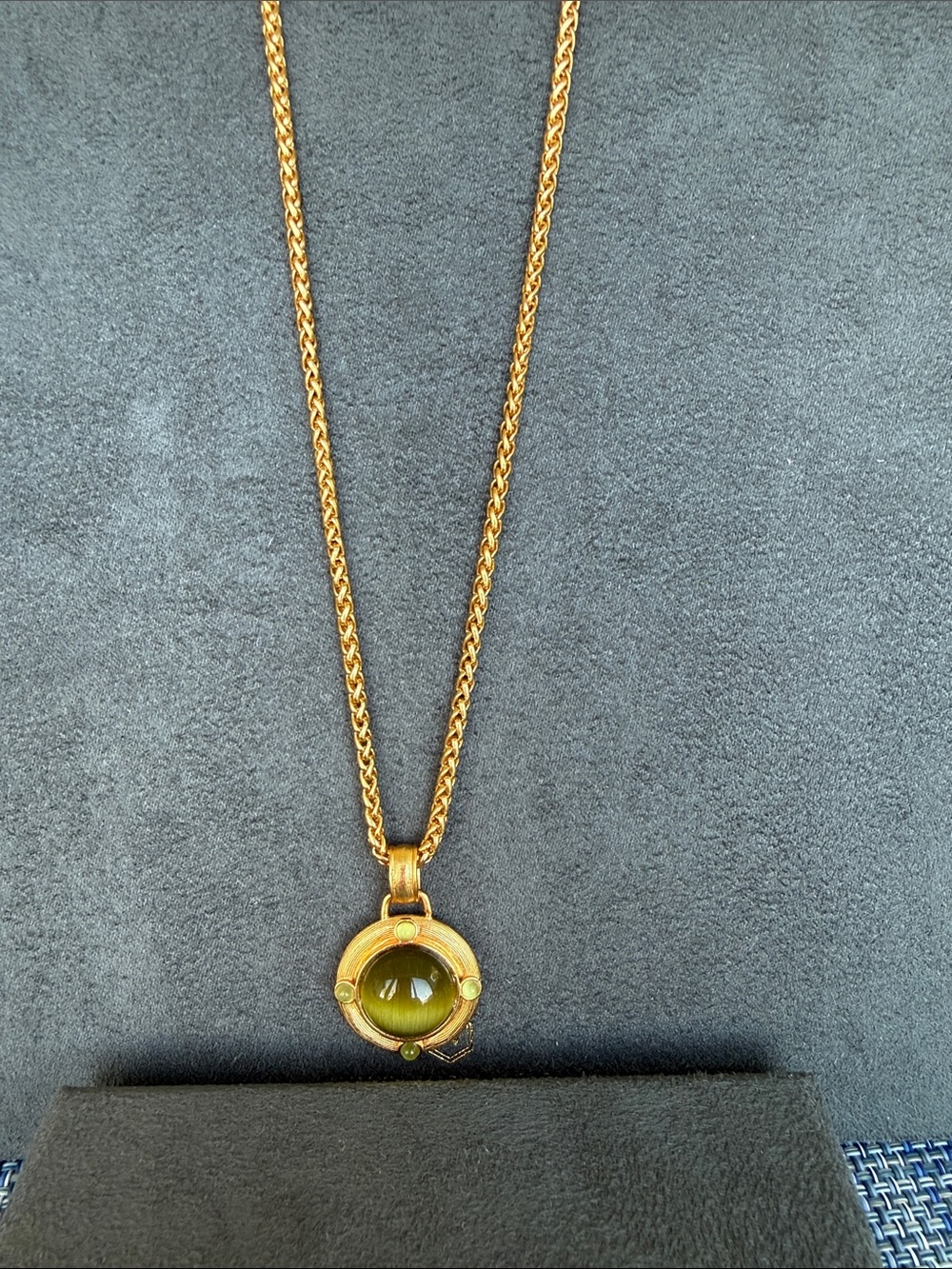 Julie Vos Gold-Tone Necklace with Green Cabochon Pendant
